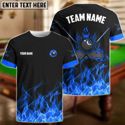 Frenzidea Personalized Billiards 8-Ball Blue Fire Pattern Shirt