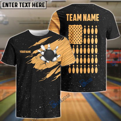 Frenzideas Bowling Black Golden Customized Name, Team Name 3D Shirt