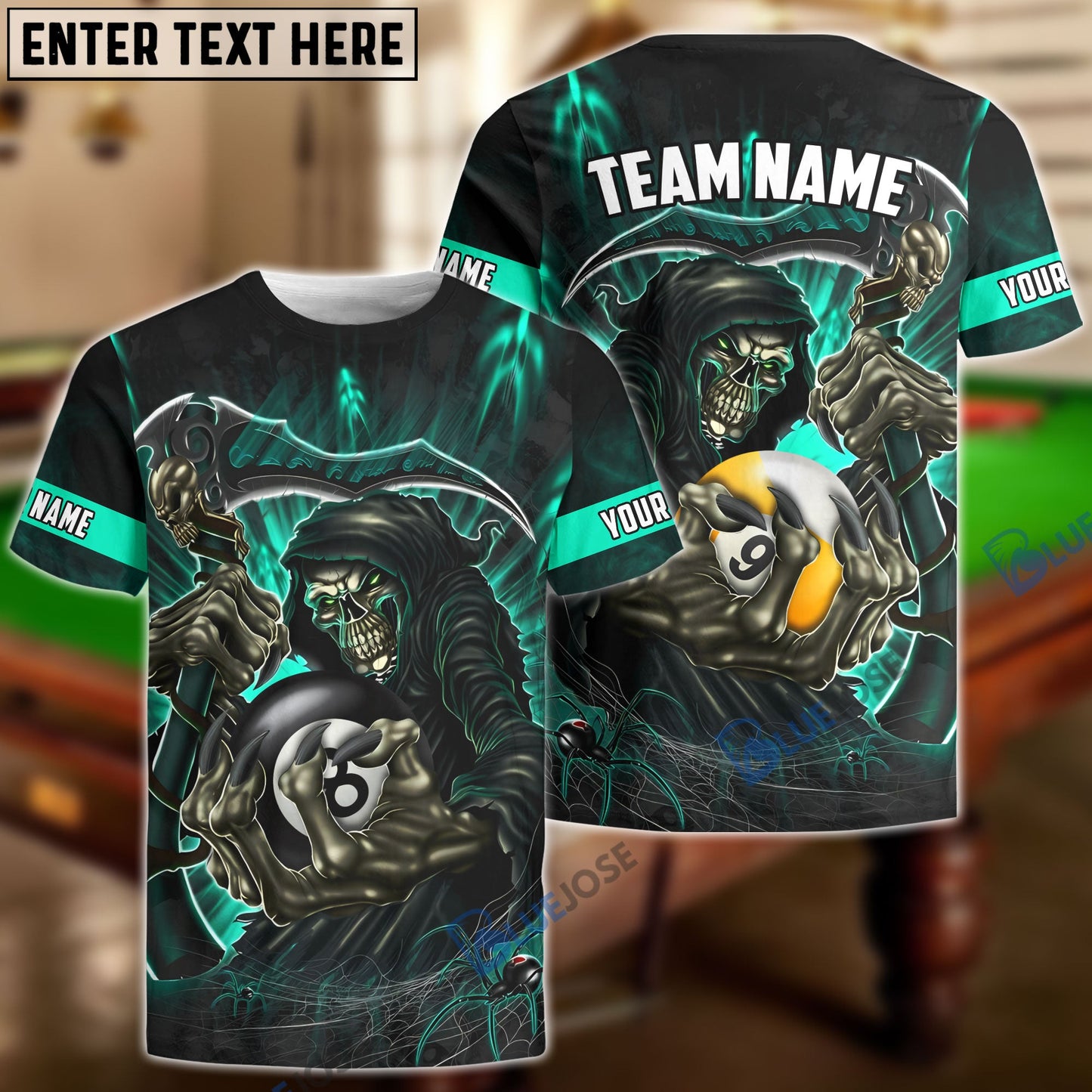 Frenzidea Billiards Green Reaper Personalized Name, Team Name Unisex Shirt