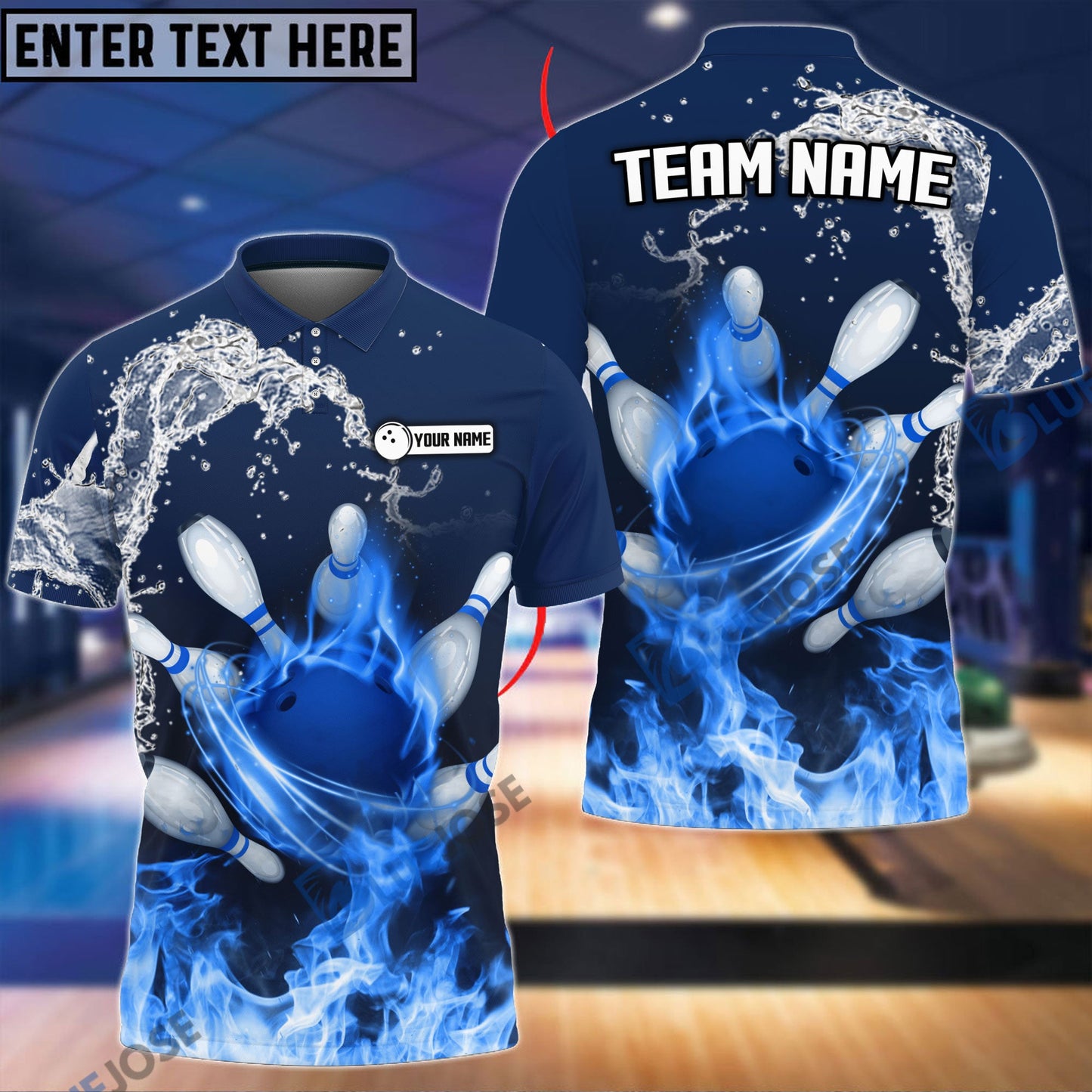 Frenzideas Bowling And Pins Water and Fire Personalized Name Team Name 3D Shirt