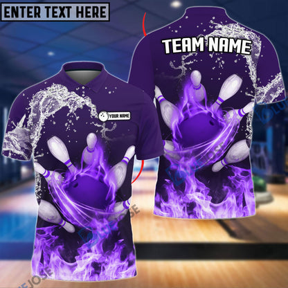 Frenzideas Bowling And Pins Water and Fire Personalized Name Team Name 3D Shirt