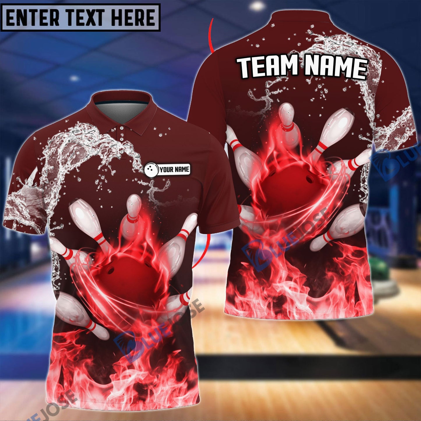 Frenzideas Bowling And Pins Water and Fire Personalized Name Team Name 3D Shirt