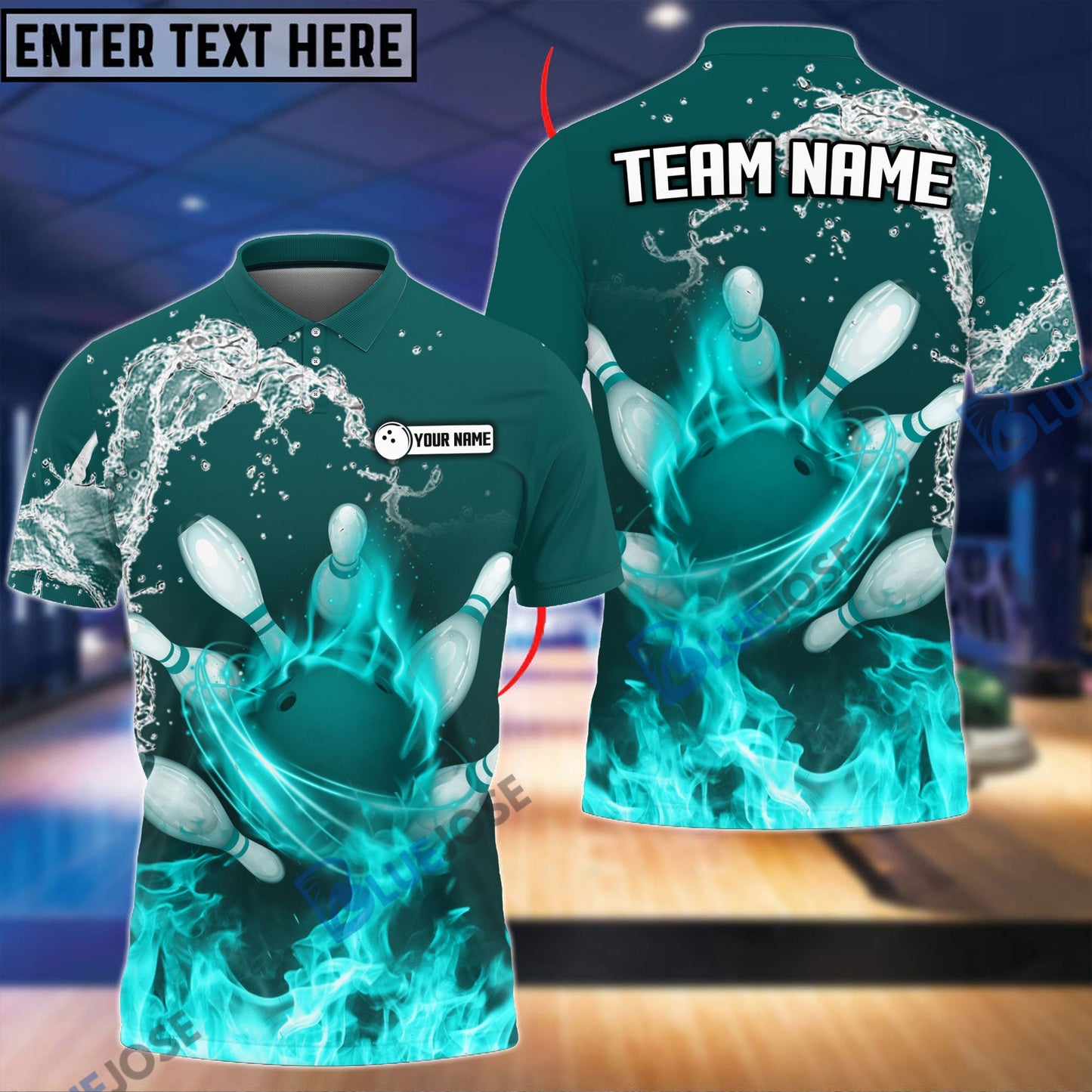 Frenzideas Bowling And Pins Water and Fire Personalized Name Team Name 3D Shirt