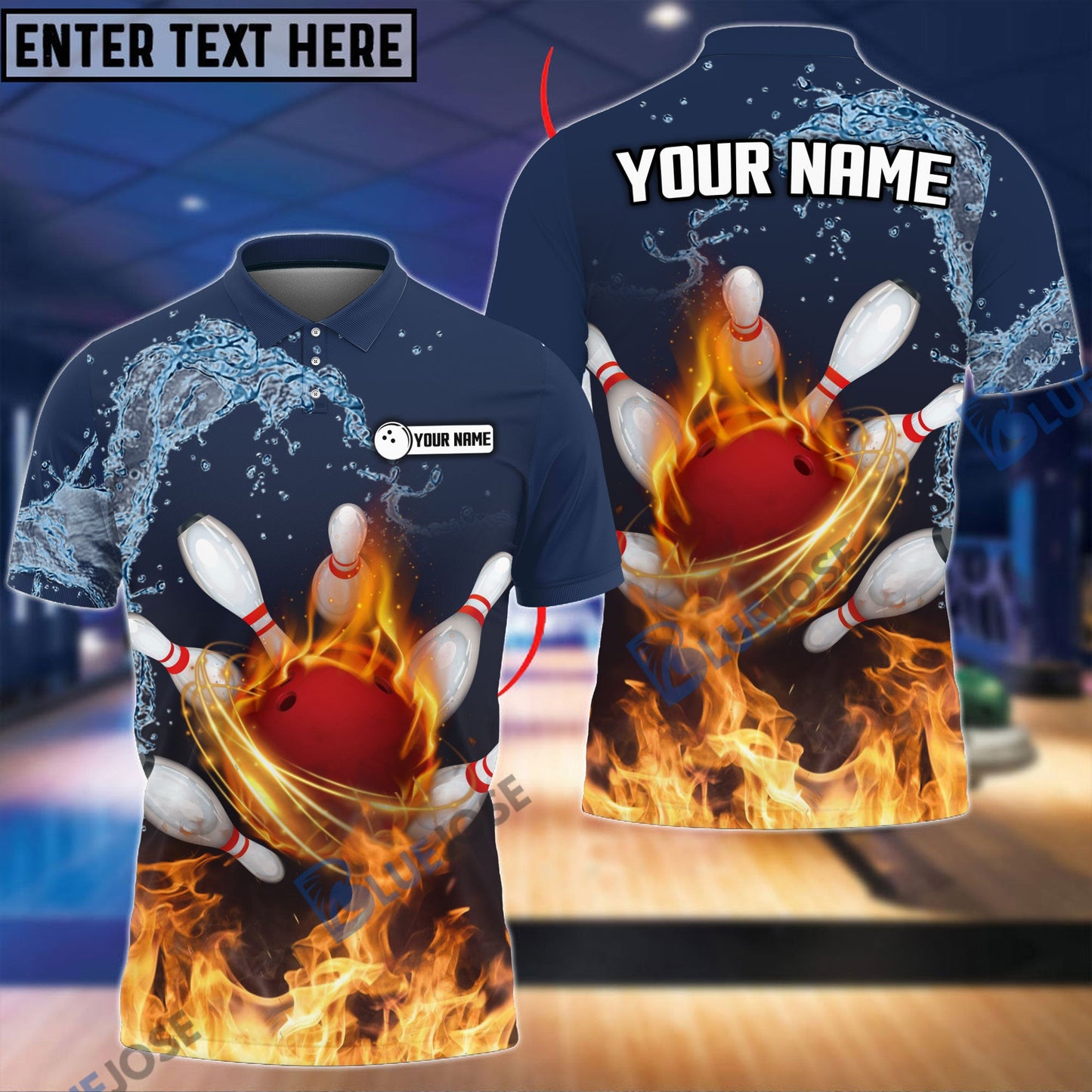 Frenzideas Bowling And Pins Water and Fire Personalized Name Team Name 3D Shirt