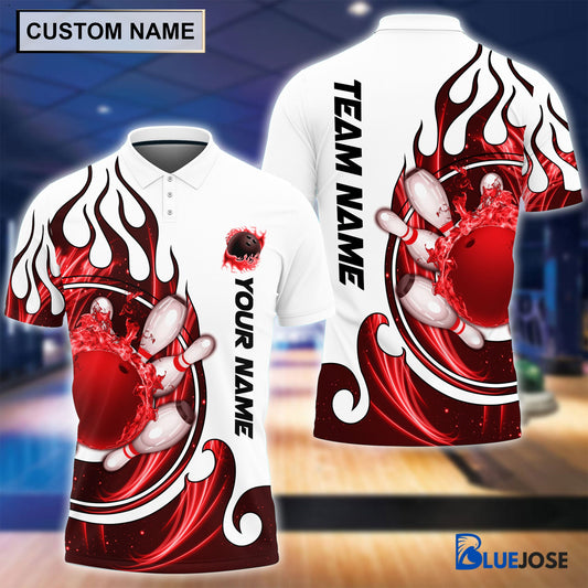 Frenzideas Personalized Name and Team Name Fire Color Bowling Player Multicolor Polo Shirt