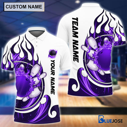 Frenzideas Personalized Name and Team Name Fire Color Bowling Player Multicolor Polo Shirt