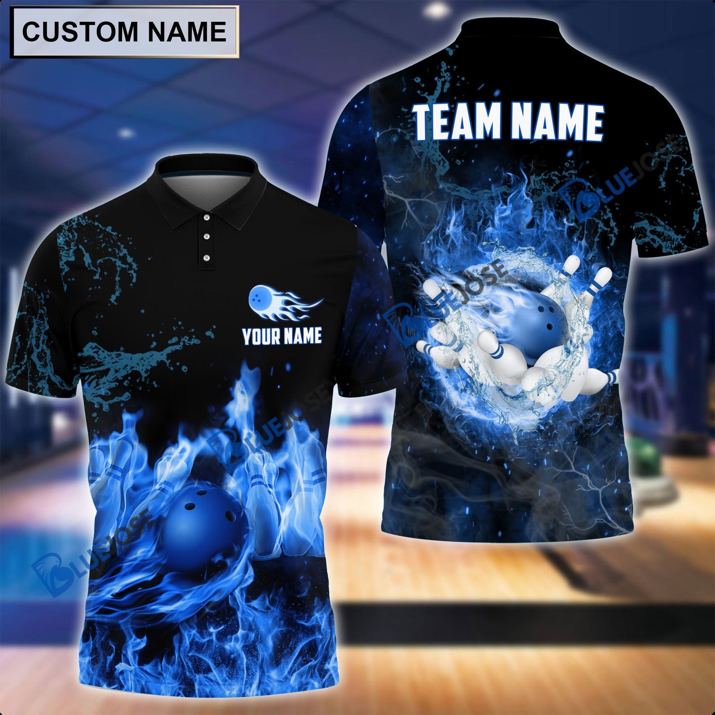 Frenzideas Personalized Name and Team Name Fire Light Bowling Player Multicolor 3D Shirt