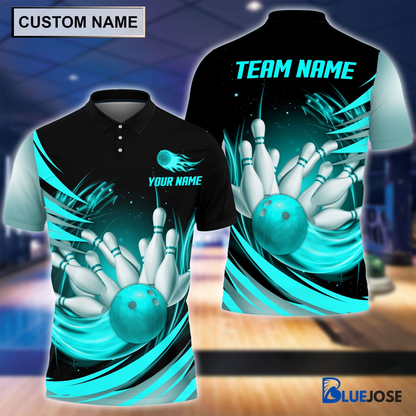 Frenzideas Personalized Name and Team Name Light Fire Ball and Pins Multicolor 3D Shirt