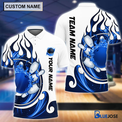 Frenzideas Personalized Name and Team Name Fire Color Bowling Player Multicolor Polo Shirt