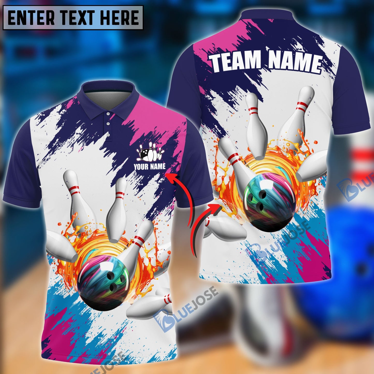 frenzideas Bowling And Pins Blue Pink Customized Name 3D Shirt