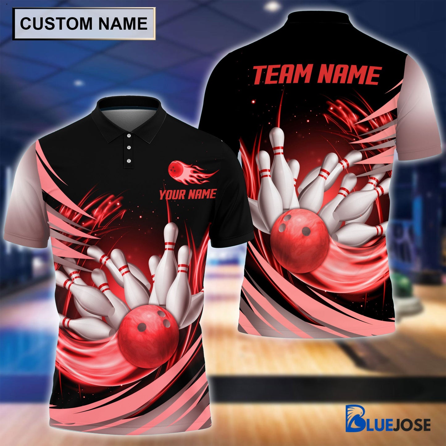 Frenzideas Personalized Name and Team Name Light Fire Ball and Pins Multicolor 3D Shirt