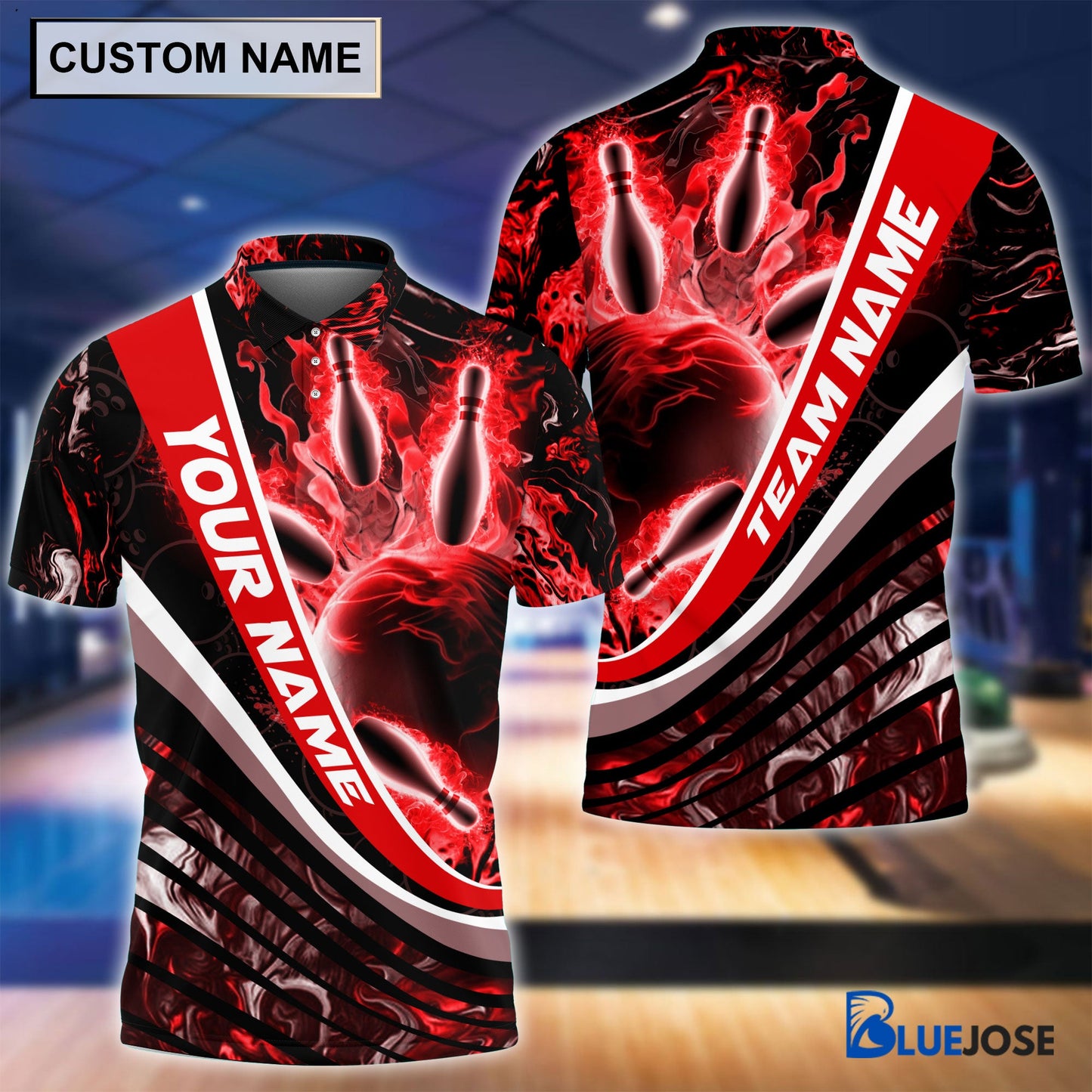 Frenzideas Personalized Name and Team Name Ball and Pins Multicolor 3D Shirt