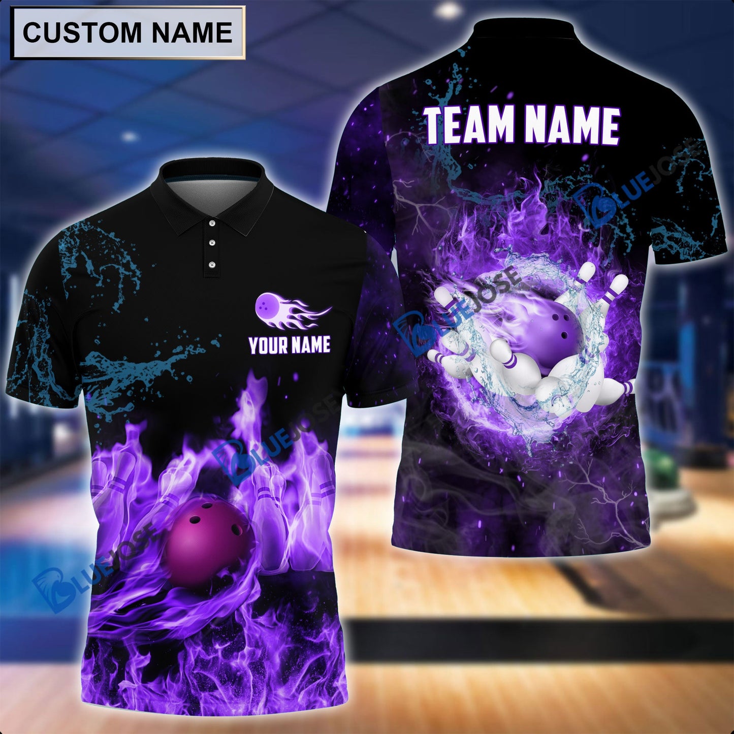Frenzideas Personalized Name and Team Name Fire Light Bowling Player Multicolor 3D Shirt