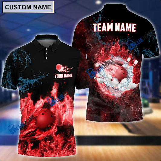 Frenzideas Personalized Name and Team Name Fire Light Bowling Player Multicolor 3D Shirt