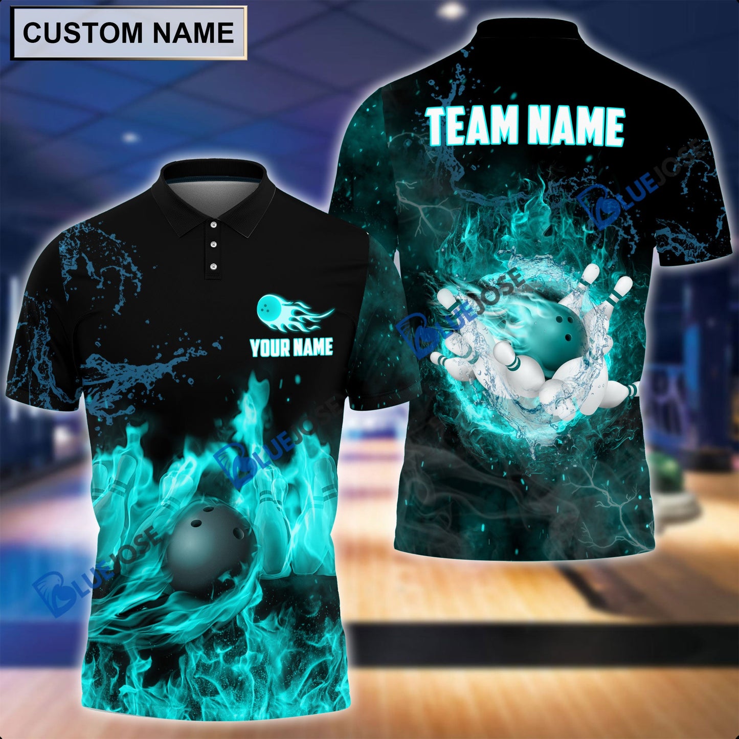 Frenzideas Personalized Name and Team Name Fire Light Bowling Player Multicolor 3D Shirt
