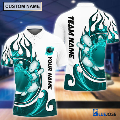 Frenzideas Personalized Name and Team Name Fire Color Bowling Player Multicolor Polo Shirt