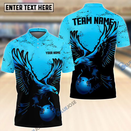 frenzideas Bowling And Pins Eagle Blue Customized Name 3D Shirt