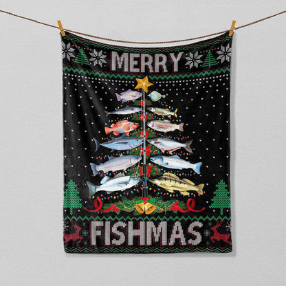 Frenzidea Fishing Christmas Merry Fishmas Blanket