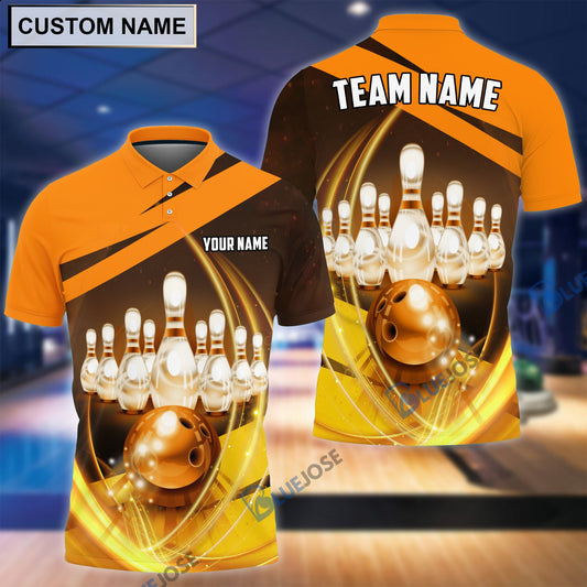 Frenzideas Bowling Ball And Pins Thunder Multicolor Customized Name, Team Name 3D Shirt