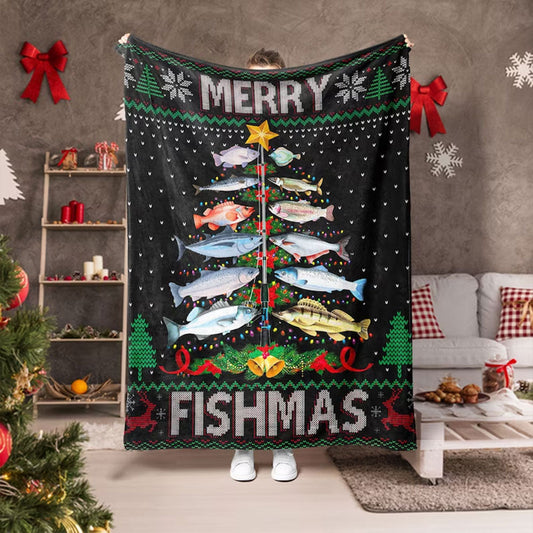 Frenzidea Fishing Christmas Merry Fishmas Blanket
