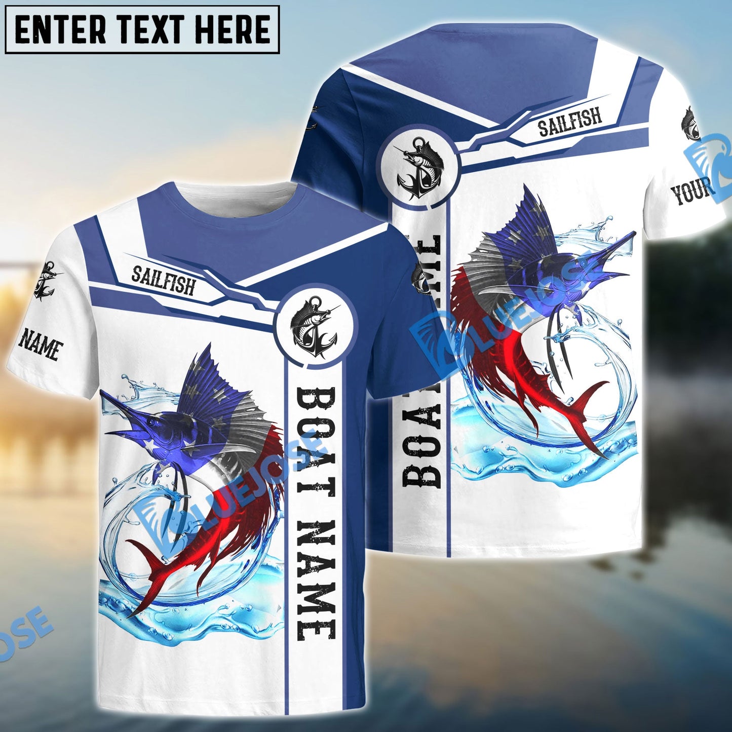 Frenzidea Sailfish Fishing American Flag Custom Name And Boat Name 3D Shirts