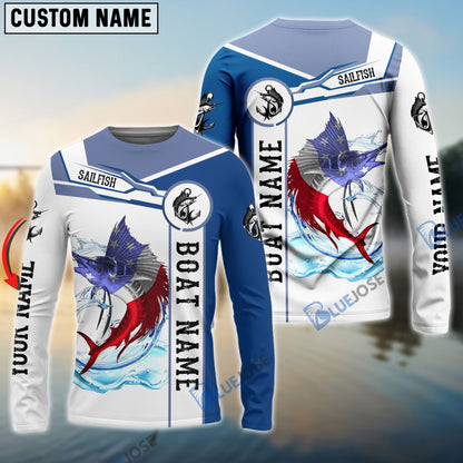 Frenzidea Sailfish Fishing American Flag Custom Name And Boat Name 3D Shirts
