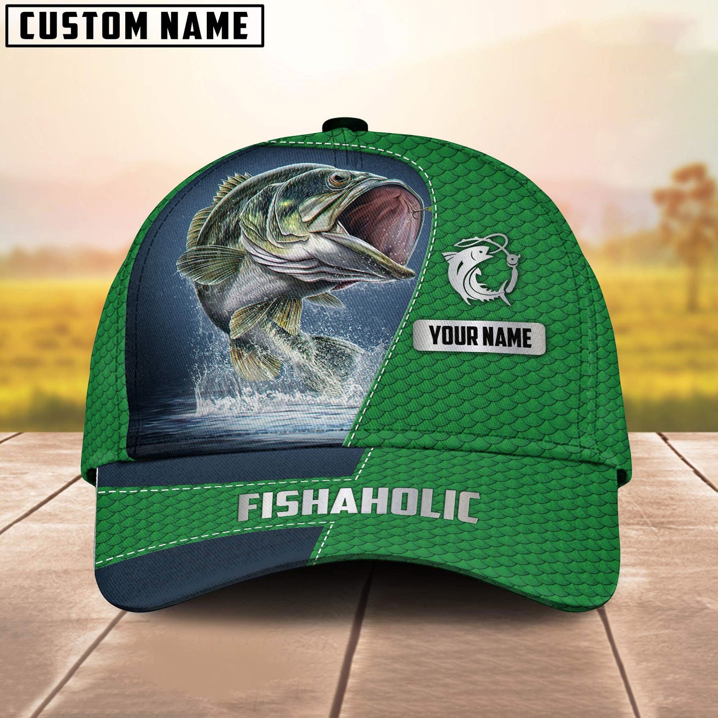 Frenzidea Fishaholic Personalized Fishing Green Cap
