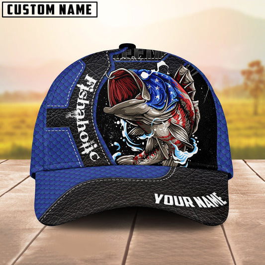 Frenzidea Fishaholic USA Flag Personalized Blue Fishing Cap