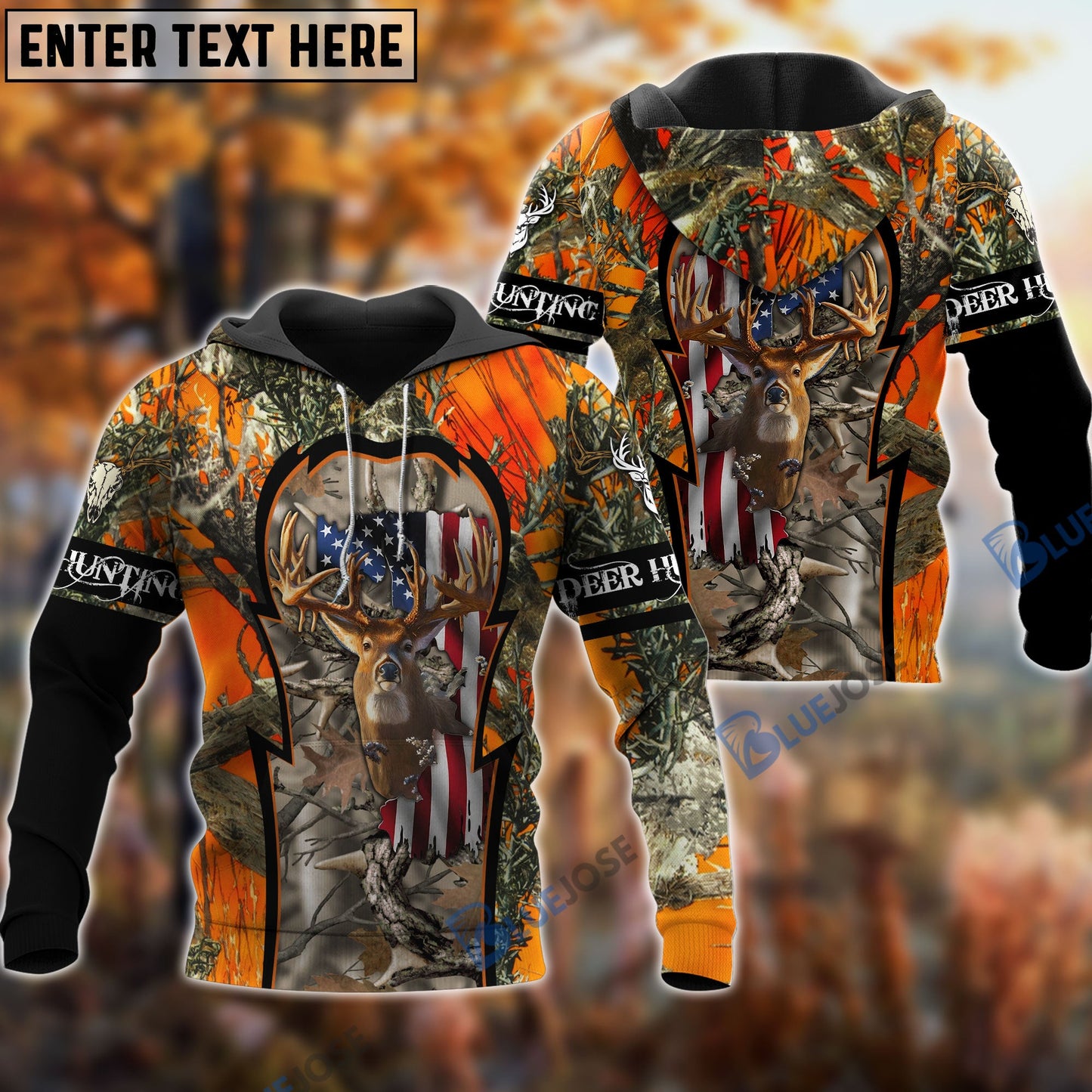 Frenzidea Deer Hunting American Flag Customize Name 3D Shirt