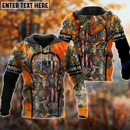 Frenzidea Deer Hunting American Flag Customize Name 3D Shirt