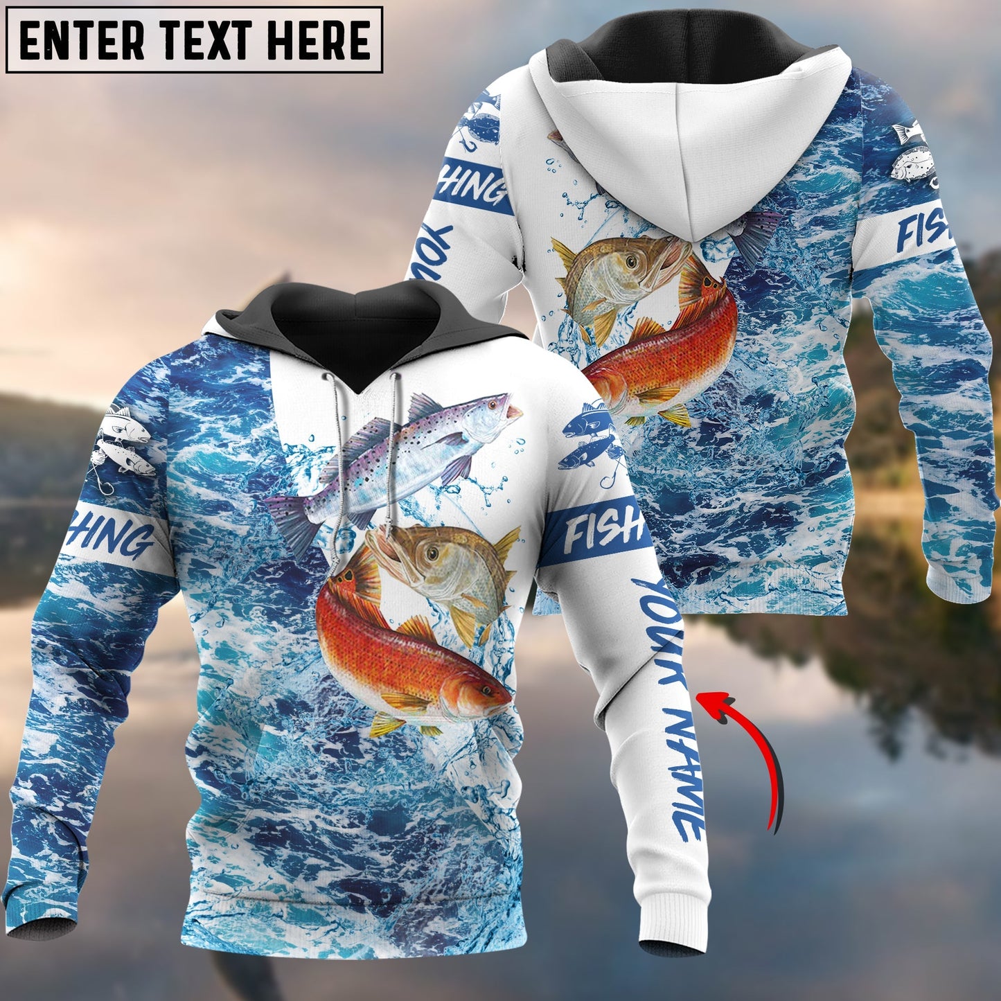 frenzidea Inshore Slam Redfish, Trout, Snook Customize Name 3D Hoodie