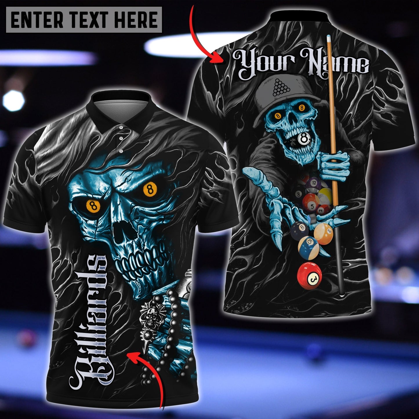 Frenzidea Personalized Billiard Ball Skull Player Unisex Shirt