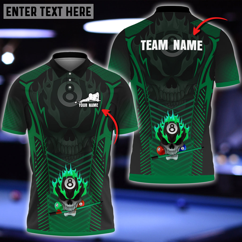 Frenzidea Billiards Skull Colorful Personalized Name & Team Name Polo Shirt (8 Colors)