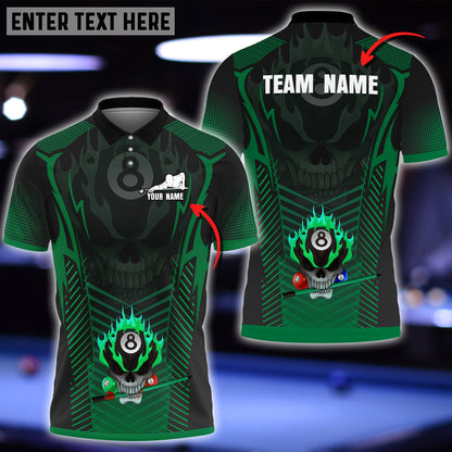 Frenzidea Billiards Skull Colorful Personalized Name & Team Name Polo Shirt (8 Colors)