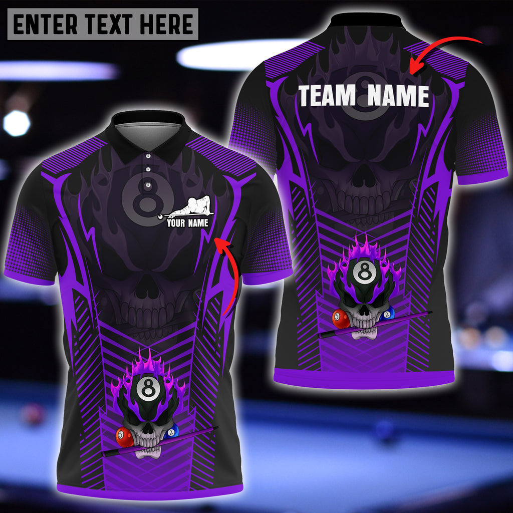 Frenzidea Billiards Skull Colorful Personalized Name & Team Name Polo Shirt (8 Colors)