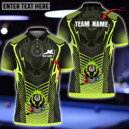 Frenzidea Billiards Skull Colorful Personalized Name & Team Name Polo Shirt (8 Colors)