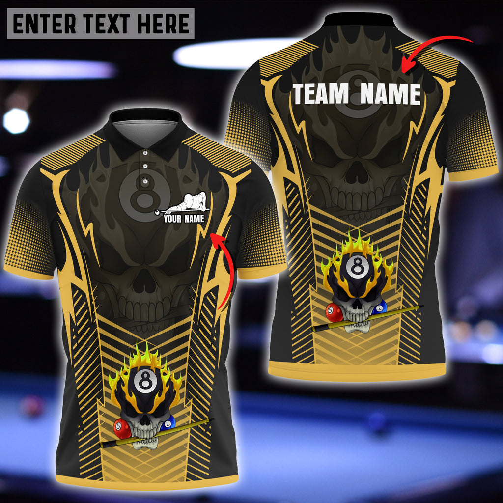 Frenzidea Billiards Skull Colorful Personalized Name & Team Name Polo Shirt (8 Colors)