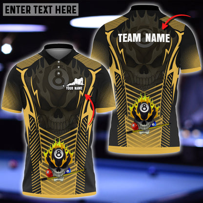 Frenzidea Billiards Skull Colorful Personalized Name & Team Name Polo Shirt (8 Colors)