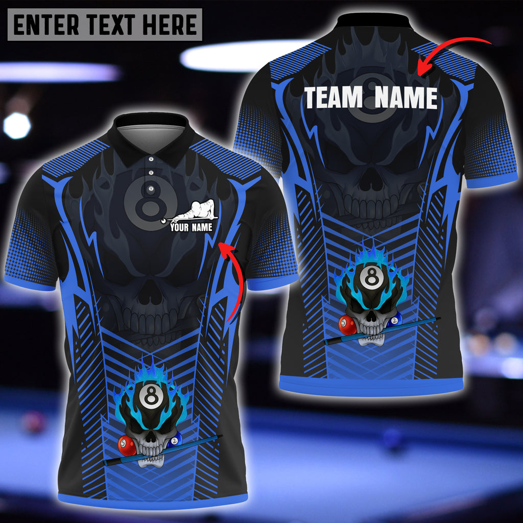 Frenzidea Billiards Skull Colorful Personalized Name & Team Name Polo Shirt (8 Colors)