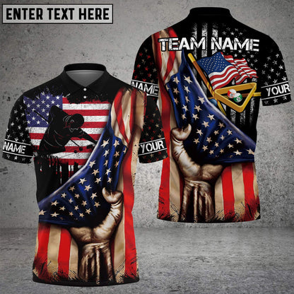 Frenzidea Billiards American Flag Player Personalized Name, Team Name Shirt
