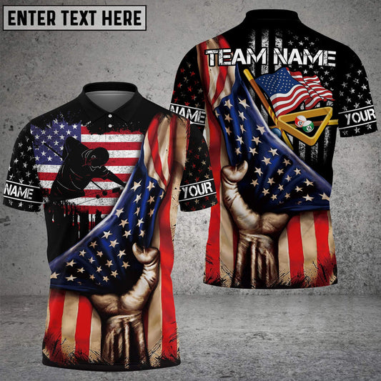 Frenzidea Billiards American Flag Player Personalized Name, Team Name Shirt