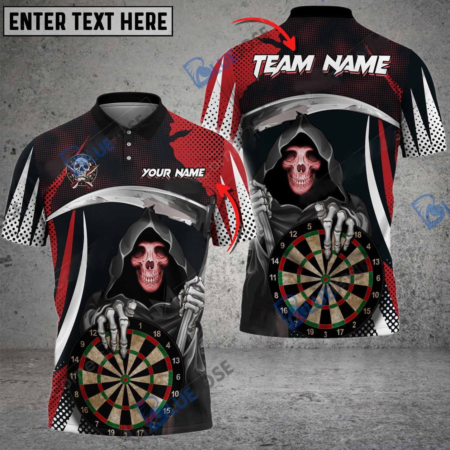 Frenzidea Darts Skull Reaper Personalized Name, Team Name 3D Shirt (4 Colors)