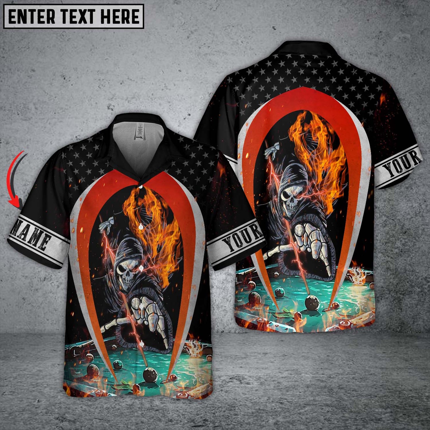 Frenzidea Billiard Balls Skull Fire Personalized Name Hawaiian Shirt