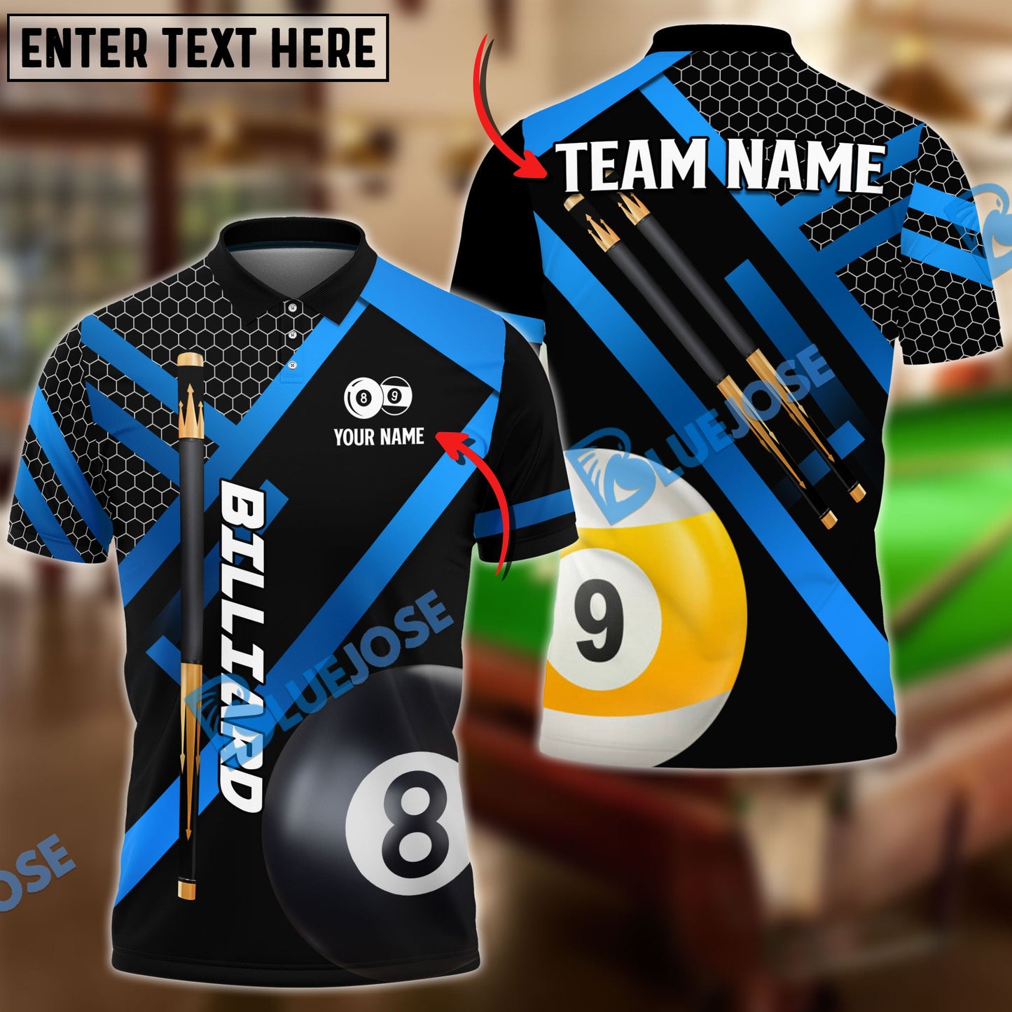 Frenzidea Billiards Metalic Style Personalized Name, Team Name Unisex Shirt ( 6 Colors )