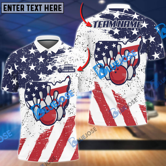 frenzideas Bowling US Flag Map Customized Name, Team Name 3D Shirt