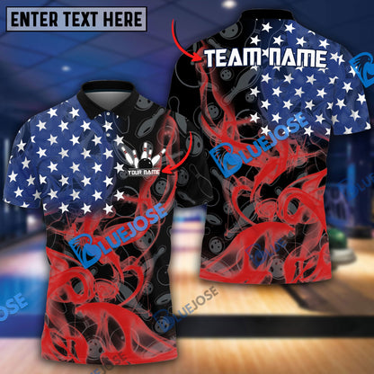 frenzideas Bowling And Pins Smoke American Flag Customized Name, Team Name 3D Shirt