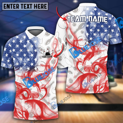 frenzideas Bowling And Pins Smoke American Flag Customized Name, Team Name 3D Shirt