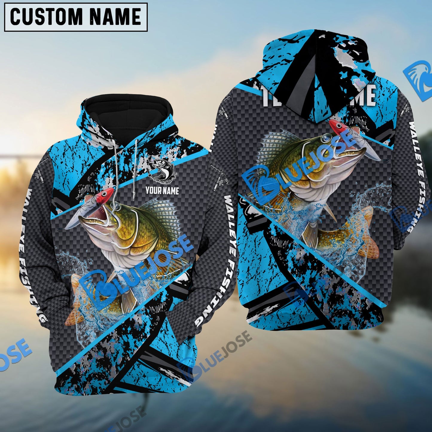 Frenzidea Walleye Fishing Blue Camo 2 Sport Custom Name & Team Name 3D Shirts