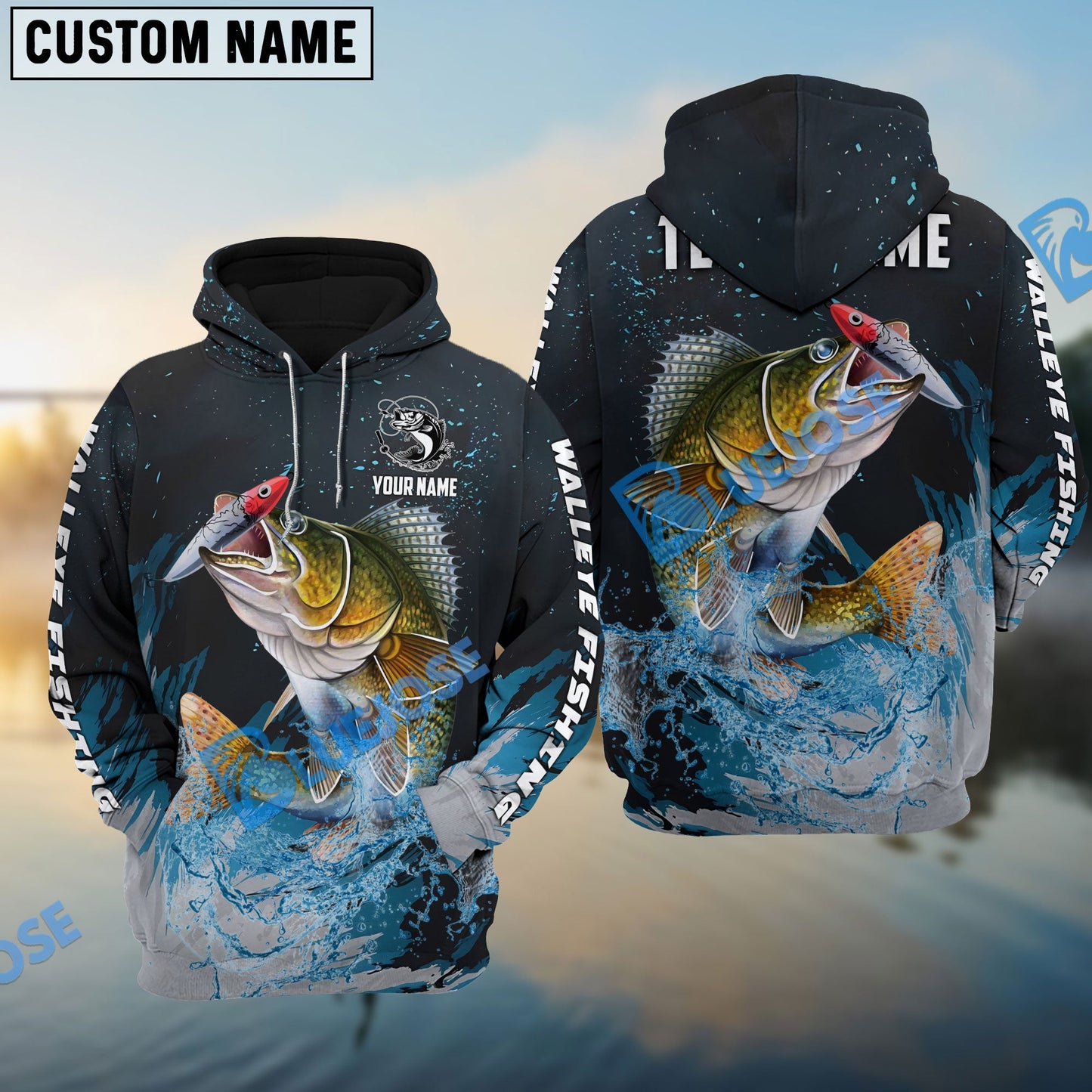 Frenzidea Walleye Fishing Dark Blue Sport Custom Name & Team Name 3D Shirts