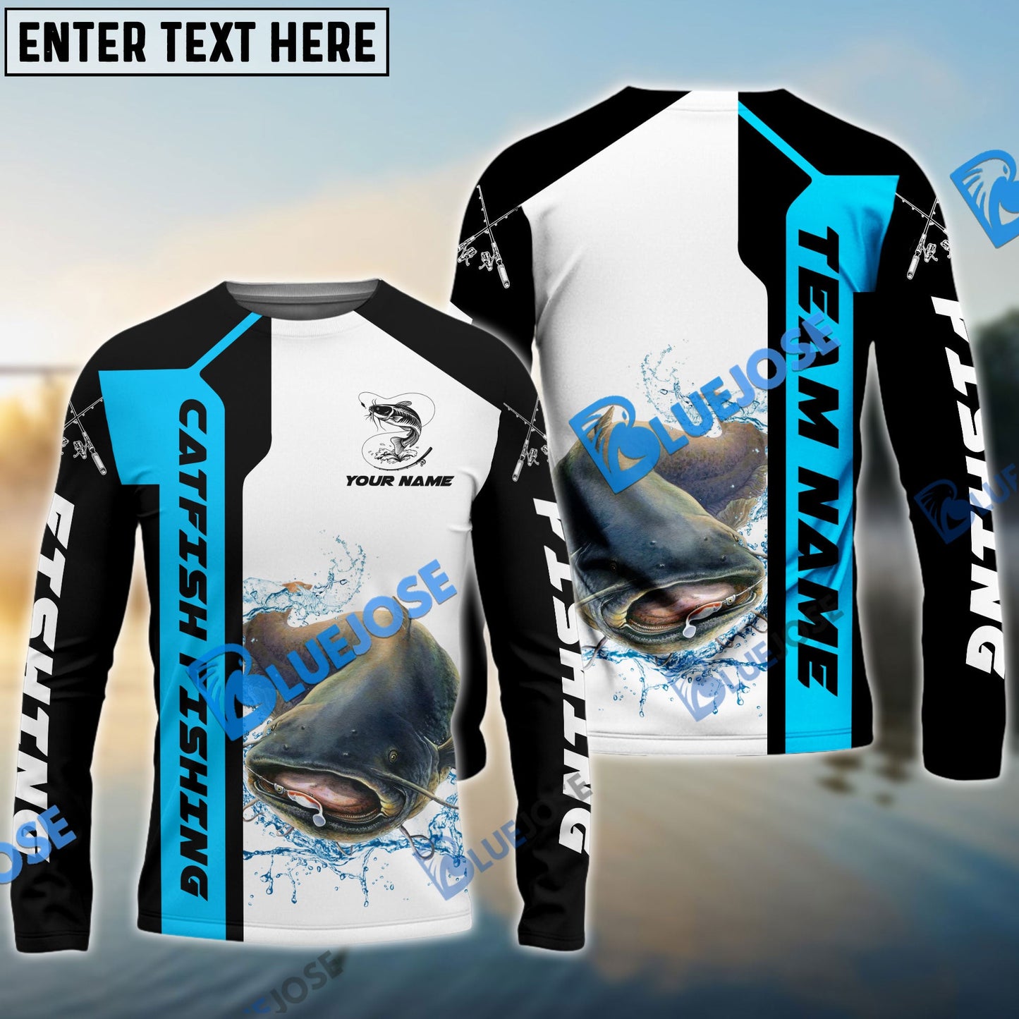 Frenzidea Catfish Fishing Blue Line Sport Custom Name & Team Name 3D Shirts